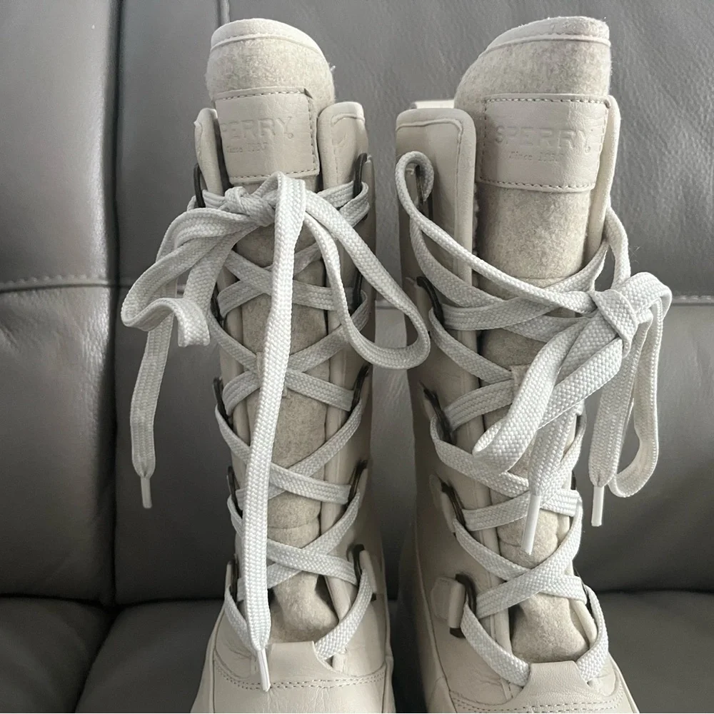 New Sperry Kittery Winter White/Ivory waterproof leather boots Size 8.5 - Picture 4 of 10